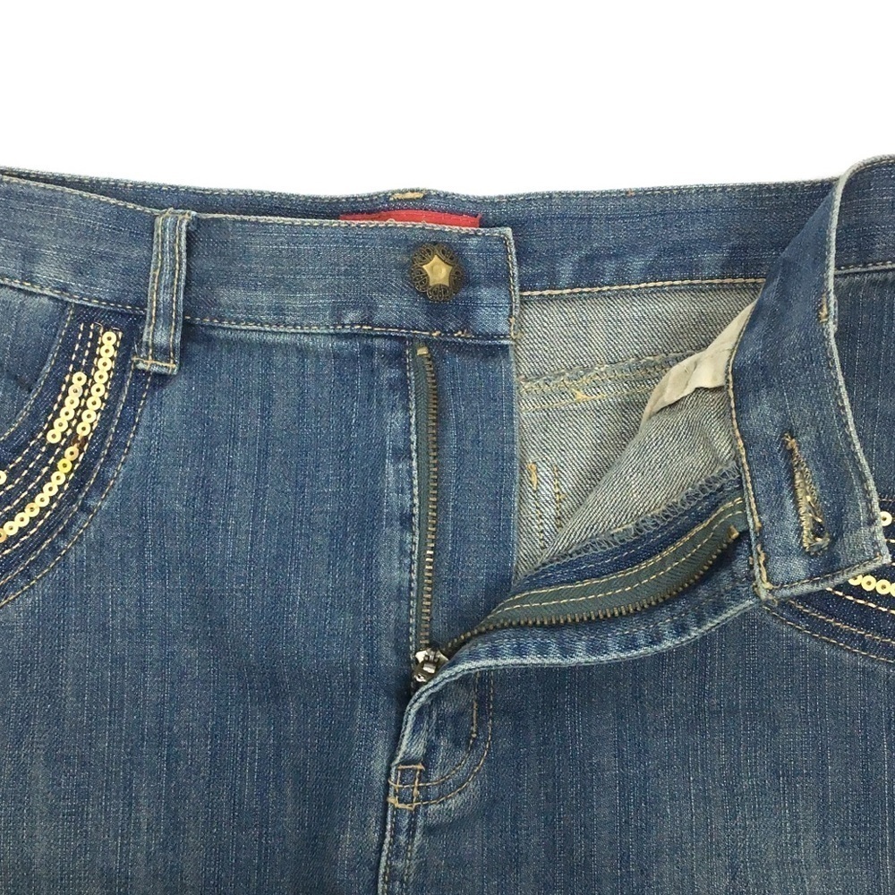 STYLE J Denim Jean Maxi Skirt Long Sequin Y2K Boho Fairy Core Embroidered Size 8 - Picture 3 of 12